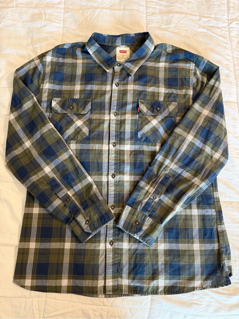 Levi's Blue and Olive Plaid Button-Down Shirt